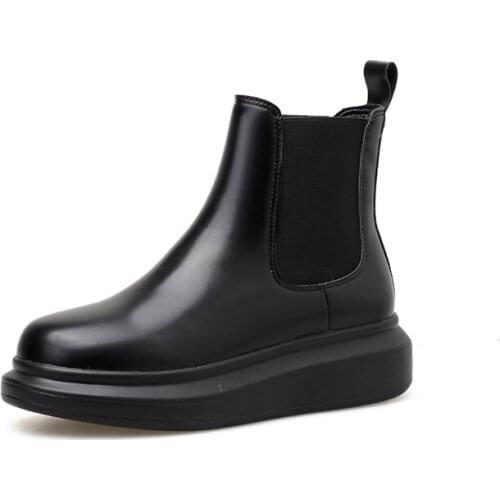 Autumn Winter Patent Leather Ankle Boots Women Chelsea Boots Female Shoes Woman Thick Sole Punk Boots Black Botas Mujer LJB196