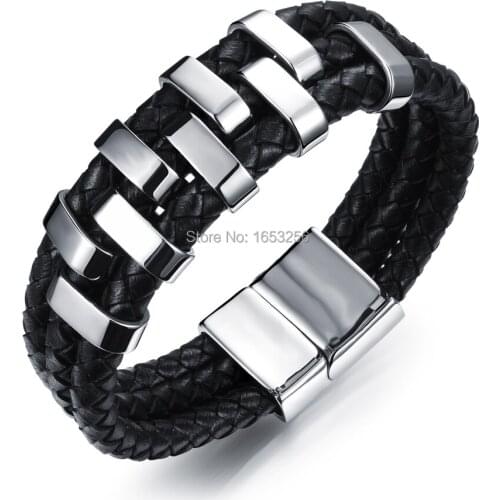 Vintage Handmade Genuine leather Bracelet Stainless Steel Mens Jewelry 17mm 8.26'' New list