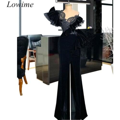 Dubai Black Long One Shoulder Prom Dresses 2019 Mermaid Beading Arabic Evening Dress vestidos de fiesta de noche Gowns Party