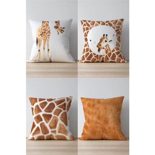 Double Side Printed Giraffe Patterned 4'Lü Suede Pillow Decorate Case Good Quality Stylish Home Garden Room Kitchen Gift Convenient Decorative Modern