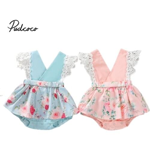 Breathable Baby Girls Romper, Toddlers Sweet Style Summer Creative Floral Printing Lace Fly Sleeve Splicing Skirt Jumpsuit