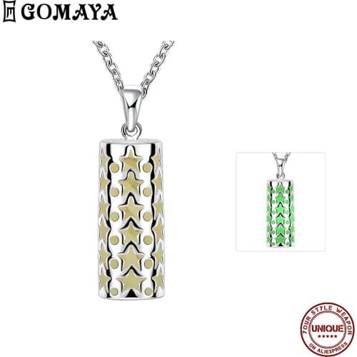 GOMAYA Fashion Jewelry Zinc-Alloy Cylindrical With Stars And Dot Hollow Pendant Luminous Necklace 3 Colors Unisex Geometry Chain