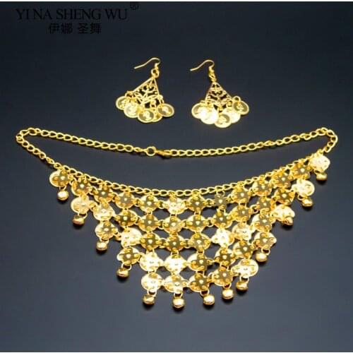 Indian Belly Dancing Accessories 3pcs Set Women Belly Dance Necklace Earrings Gold Silver Set Belly Dance Accessory Wholesale