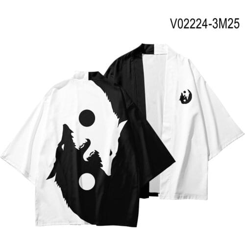 Men Women Harajuku Kimono Personality Black White Robe Cardigan Kimono Samurai Cosplay Blouse Yukata Clothing