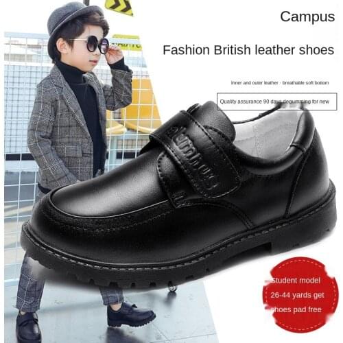 Leather Shoes 2020 New Black Medium and Large Childrens Leather Soft Sole Non-slip British Style Campus Student Leather Shoes