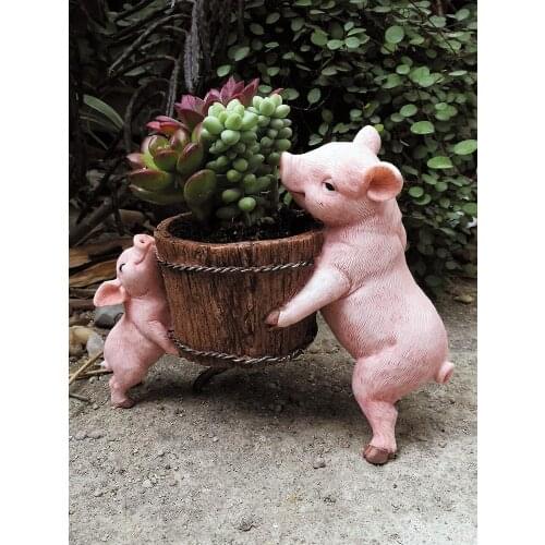 Creative Cute Pig Flowerpot Resin Crafts Succulent Potted Plants Kawaii Animal Miniature Figurines Home Decoration Accessories