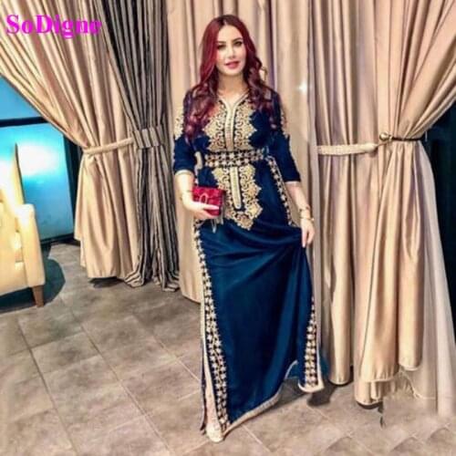 Sodigne Moroccan Caftan Evening Dresses 2020 Appliqued Lace Arabic Muslim Special Occasion Dresses Evening Party Gowns
