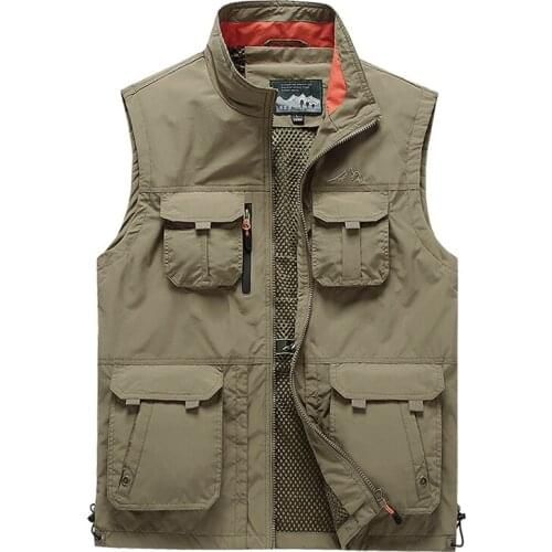 Summer Thin Fishing Vest Men Multi Pocket Tactical Sleeveless Jacket Quick Dry Breathable Reporter Hiking Trekking Waistcoat 6XL