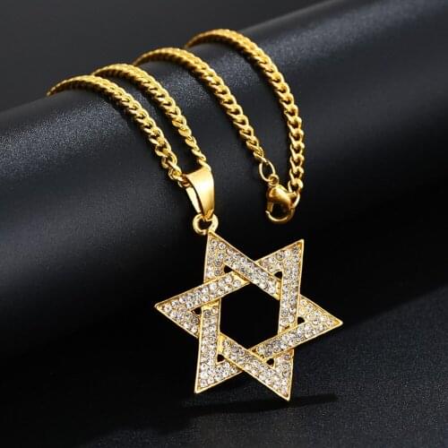 Hot Magen Star of David Cross Pendant & Necklace Gold Color Stainless Steel Women/Men Chain Israel Jewish Jewelry U1046D