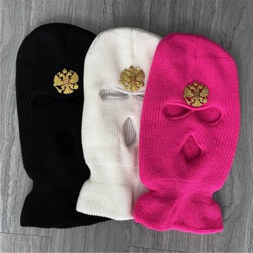 Ski mask Balaclava Hat 3 Holes Balaclava Army Tactical CS Windproof Knit Beanies Hat Running Caps Coat of Arms of Russia