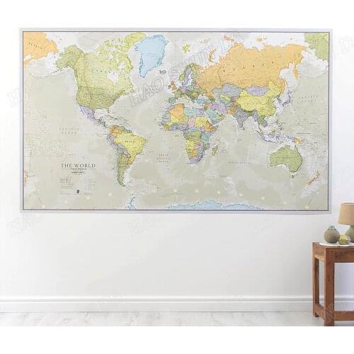 Maps International Giant World Map - Classic Large World Map Canvas Poster Print Wall Art Painting for Library Office Room Home