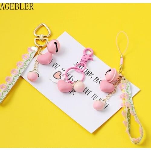 Cute Pink Girl Flower Ball 3D Love Heart Peach Charm Keychain Bag Accessories Car Pendant Phone Sakura Airpods Keychains Gift