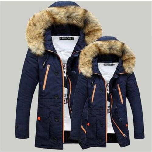 New 2017 Winter Cotton Coat Men Wadded Jacket Fur Collar Hooded Slim Mens Parkas Thick Warm Male Overcoat Plus Size W141A
