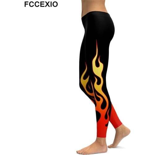 FCCEXIO New Workout Leggings High Waist Fitness Legging Flame 3D Printed Leggins Female Leg Pants Sexy Women Slim Leggings