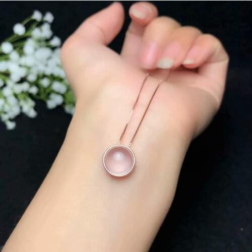 Classic pink rose quartz gemstone pendant of necklace 925 silver necklace big size natural gem Christmas gift girl birthday gift