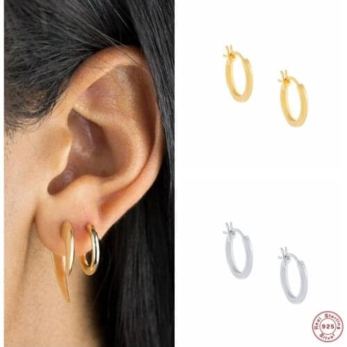 Aide Minimalist 925 Sterling Silver Hoop Earrings for Women Couples Round Circle Earring Jewelry Trendy Elegant Party Accessory