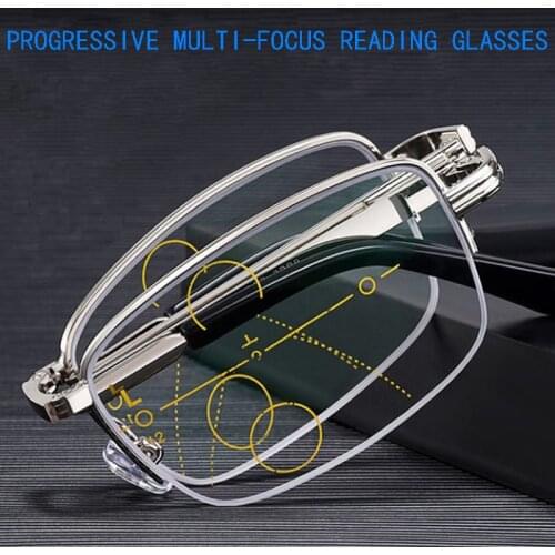 Portable folding anti-blue light reading glasses, intelligent zoom for both men and women, progressive multi-focus glasses