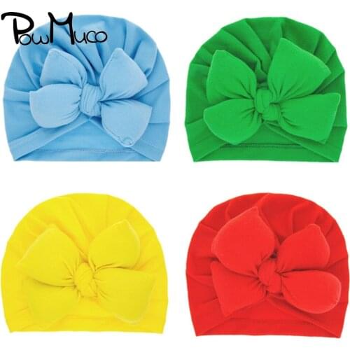 Powmuco 18*17 CM Solid Color Baby Girls Hats Fashion Handmade Fabric Double Bowknot Caps Infant Bows Headwear Kids Accessories