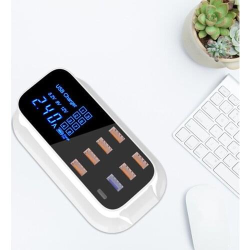 QC3.0 Type-c Fast Charge Smart Digital Display CDA19Q Multi-port USB Mobile Phone Charger 8-port Adapter Travel Charger