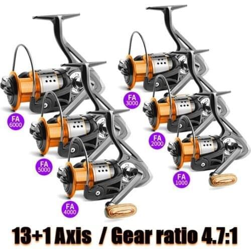 6 Models Fishing Reels Orange Black Professional Fishing Rod Wheel 13+1 BB High Precision Fishing Gear FA 1000-6000