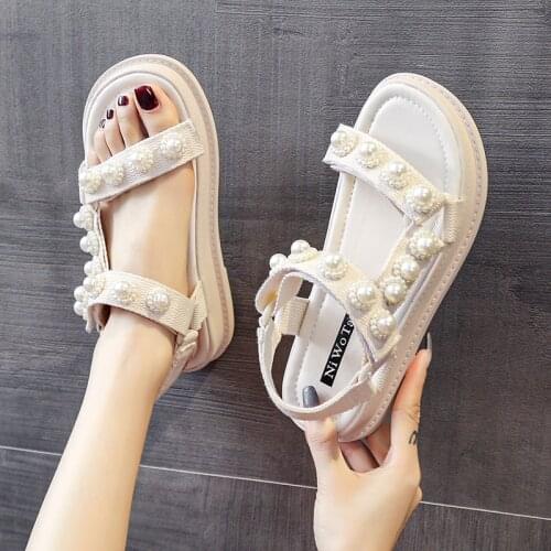 Sandals Women Summer New Fashion Womens Sandals 2021 Shoes Lady Wedge Studded Beach Flat Sandals Casual Open Toe Shoes