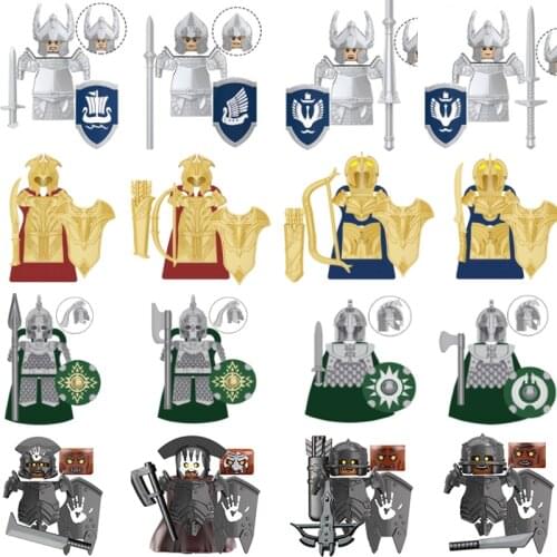 Medieval Knight Lord Rohan Elves Orcs Warrior Helmet Shield Weapon Armor Accessories Figures Building Blocks Kids Toys