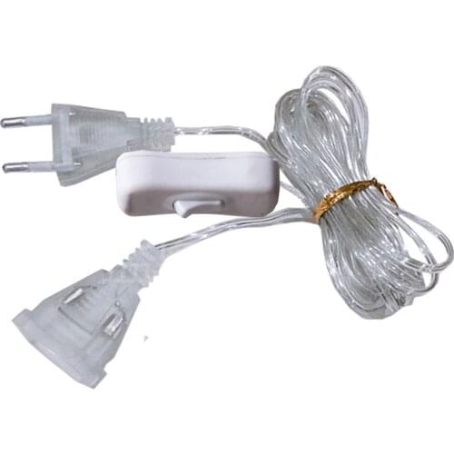 3M EU US Power Extension Cable Plug Transparent Power Extension Cord LED String Light For Christmas Garden Wedding Party