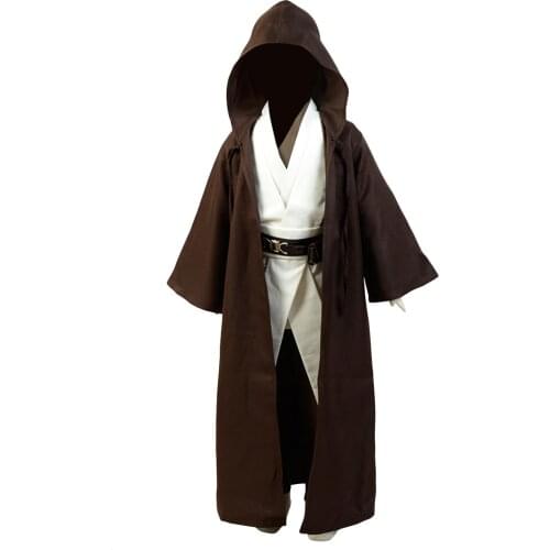 In stock)Movie Kids Star Cosplay Wars Obi Van Kenobi Jedi Cosplay Costume Brown Cloak Robe Child Version Full Suit Uniform
