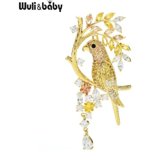 Wuli&baby Luxury Cubic Zirconia Bird Brooches For Women Men 3-color Beauty Flower Bird Brooch Pins Gifts