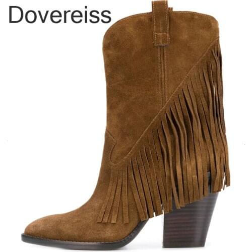 Winter Woman New Fashion Sexy Consice Shoes Pointed Toe Fringed Brown Elegant Slip On Ankle Boots Big Size 42 43
