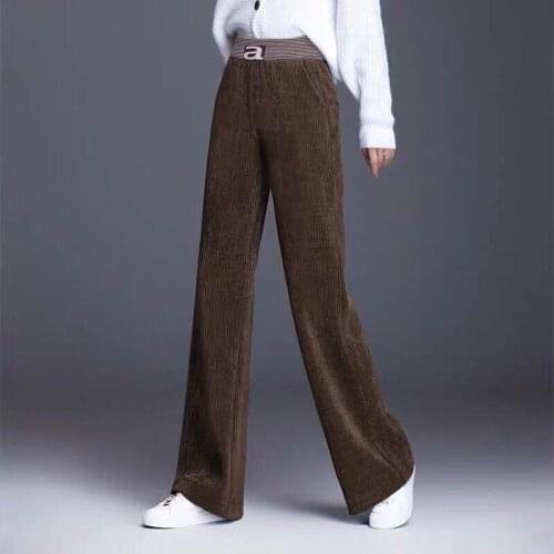 Corduroy Wide Leg Pants Women Fall Winter 2021 Casual High Waist Warm Loose Straight Pants Female Thicken Velvet Flare Trousers