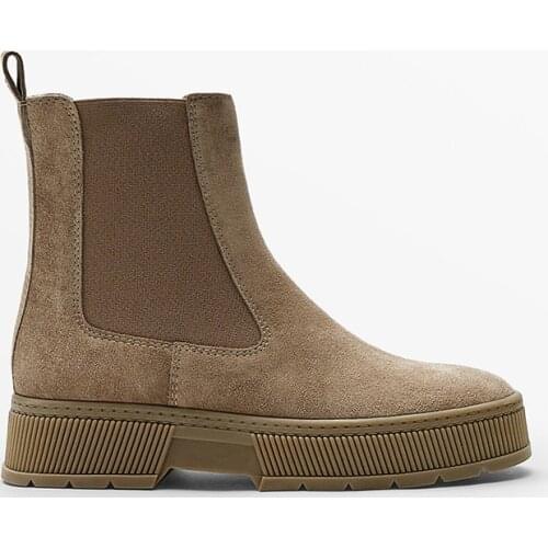 2021 Autumn Womens Short Boots British Retro Suede Leisure Flats Ankle Booties Khaki Elastic Martin Boots Shoes Botas Mujer