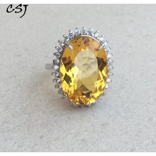 CSJ Citrine quartz gemstone noble elegant Ring Sterling 925 Silver Big Stone Ov15*20mm 25Ct Fine Jewelry For Women Lady Gift