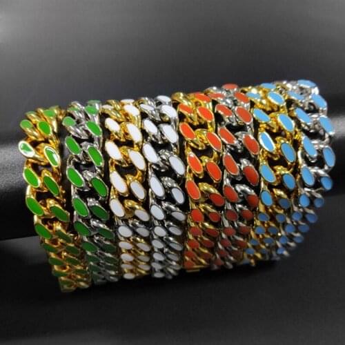 12mm Men Hip Hop Link Chain Bracelet Enamel Cuba Bracelets for Gift Party Fashion Jewelry Accessories