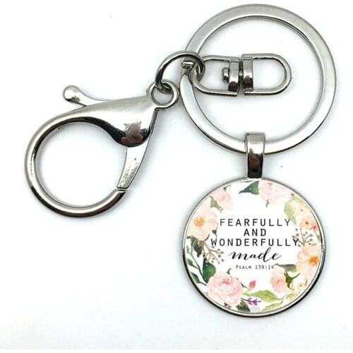 2018/Fashion Hot Style Psalm 139 14 Amazing and Wonderful Quote Scripture Scripture Floral Pattern Glass Pendant Keychain