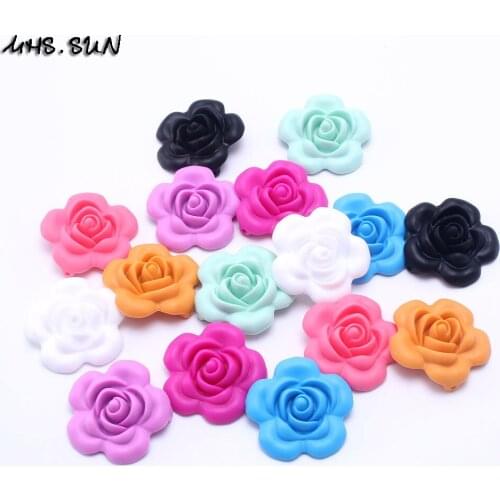 MHS.SUN Cute flower shape chewable silicone beads mixed color 40.6mm food grade loose nursing teethers beads 30pcs SL0019