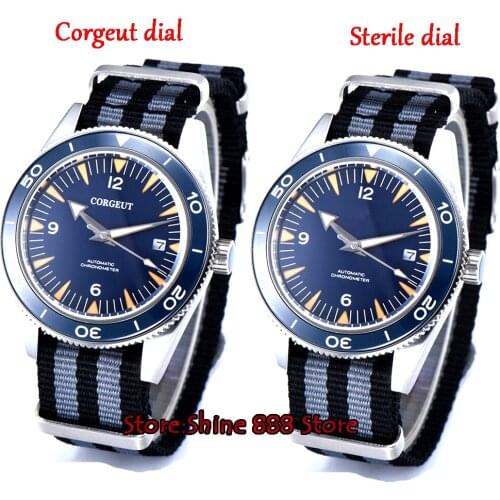 41MM CORGEUT blue dial Nylon strap luminous ceramic bezel miyota Automatic mens Watch Luxury Brand Top Mechanical Watches