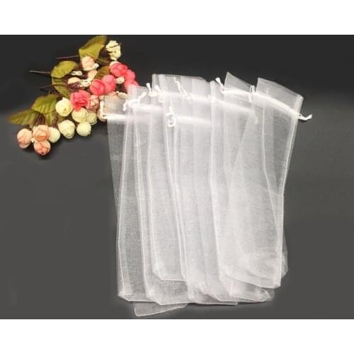 50 Pcs White Drawstring Organza Folding Hand Fan Pouch Party Wedding Gift Bags 25mmx6mm