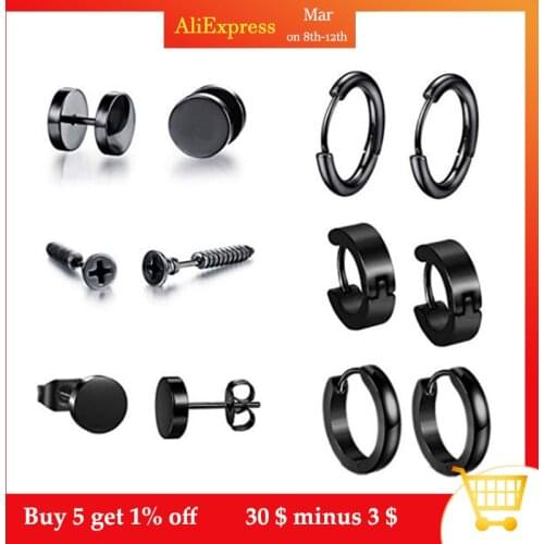 6 Pair/set Trend Men Women Stainless Steel Personality Punk Earrings Unisex Ear Buckle Stud Jewelry
