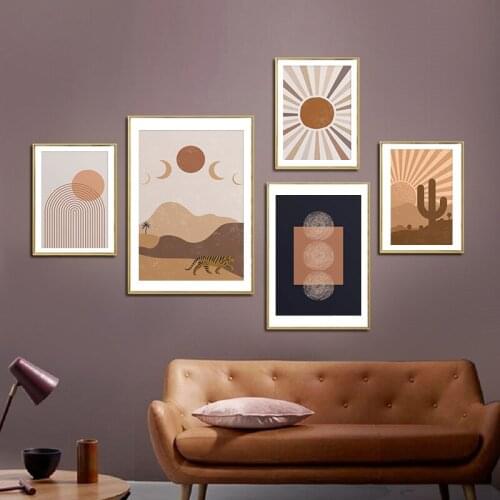 Abstract Landscape Sun and Moon Rainbow Boho Canvas Prints Painting Wall Art Pictures Posters for Living Room Home Decor