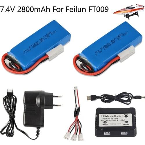 7.4V 2800mAh Lipo Battery and charger set for Feilun FT009 Remote Control toys Boat Huangqi 959 948 Spare accessory 7.4V battery