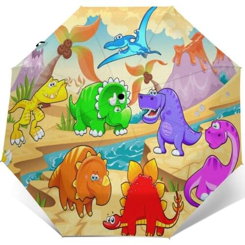 Automatic Umbrella Dinosaurs three-fold umbrella women men rain umbrella