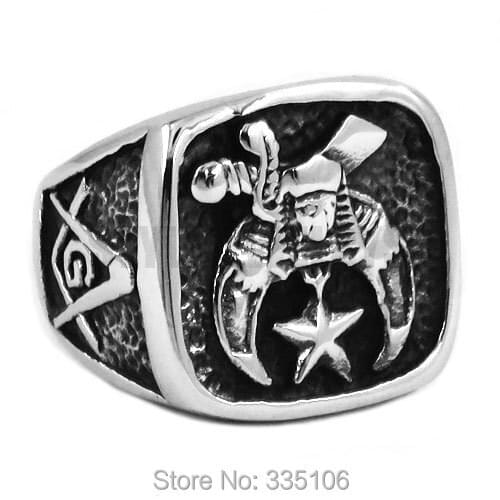 Free Shipping! Shriner Masonic Biker Ring Stainless Steel Jewelry Freemasonry Skull Moon Star Motor Biker Men Ring SWR0409