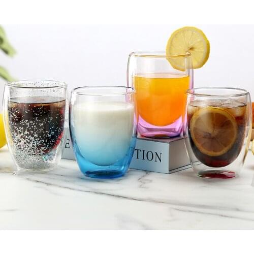 Lead-free double-layer glass color starry flash small fresh and lovely creative insulation dream ins water cup glass bottle