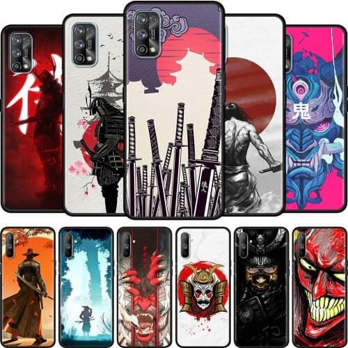 Black Soft Case For Realme 6 7 Pro C3 5 8 XT GT Neo X50 C15 C11 C21 C25 7i Luxury Shockproof Phone Cover Samurai Japan Art Shell
