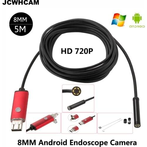 JCWHCAM 8MM 5M HD Inspection Snake Camera Endoscope USB Android Endoscope Waterproof Camera Endoscopio Android For Smartphone PC