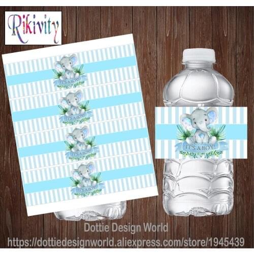 Its A Boy Mint Stripe Elephant Baby Shower Water Bottle Wine Labels Candy Bar Wrapper Stickers Birthday Anniversary Decoration