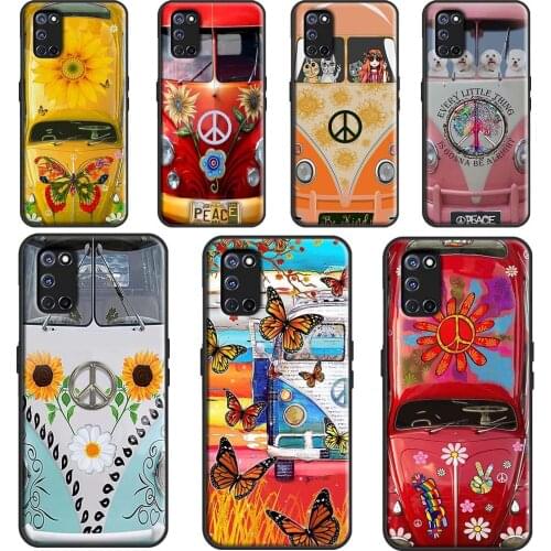 Hippie Peace Bus and Sunflower For OPPO A15 A3S A5S A52 A72 A92 A83 A91 A93 F5 Reno2 Z A31 A53 A5 A9 2020 A1K Phone Case
