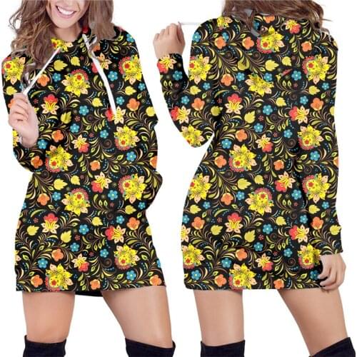 IFPD Womens Plant Sweatshirts Beautiful Hooded Dress Women Colorful Flower Sweatshirt Printed Black Pullover Slim Homewear