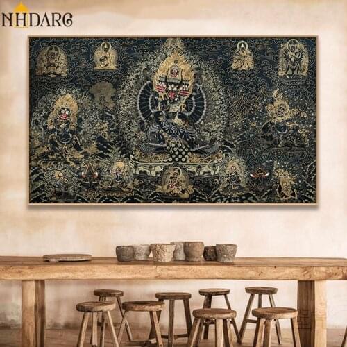 Thangka Buddha Painting Tibetan India Chinese Religion Style Canvas Print Painting Art Wall Picture for Living Room Home Decor